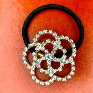 Rhinestone Flower ponytail holder